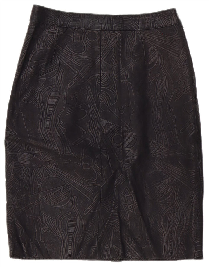 Vintage mujer falda de cuero W26 pequeño negro geométrico
