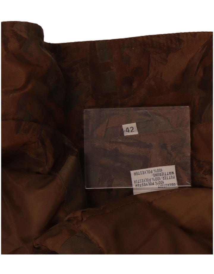 VINTAGE Mujer Suelto Ajuste Patrón Abstracto Impermeable EU 42 Marrón Grande