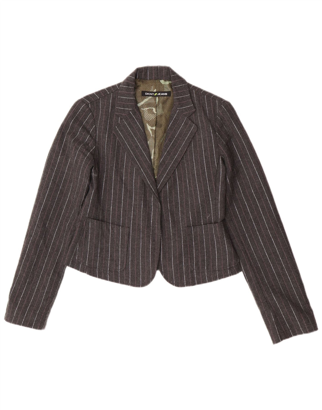 Dkny Chaqueta tipo blazer abierta corta para mujer Reino Unido 12 Poliéster a rayas gris medio