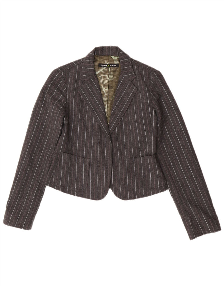 Dkny Chaqueta tipo blazer abierta corta para mujer Reino Unido 12 Poliéster a rayas gris medio