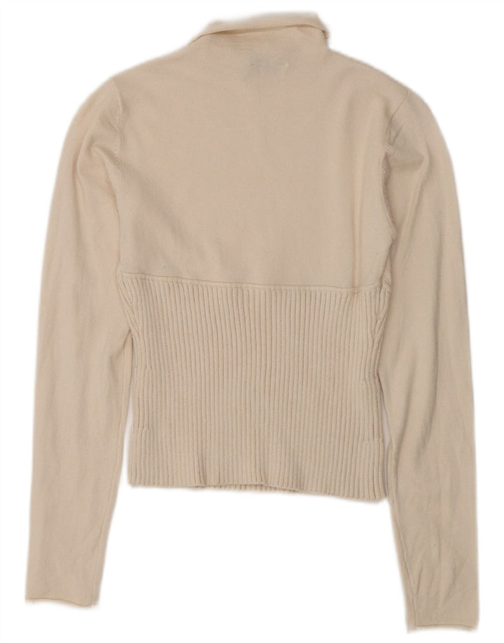 Zara Mujer Crop Roll Neck Jumper Sweater UK 12 Medium Beige Viscosa