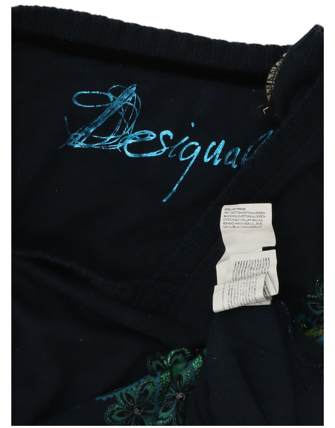 DESIGUAL Top gráfico para mujer manga larga UK 44 grande azul marino floral