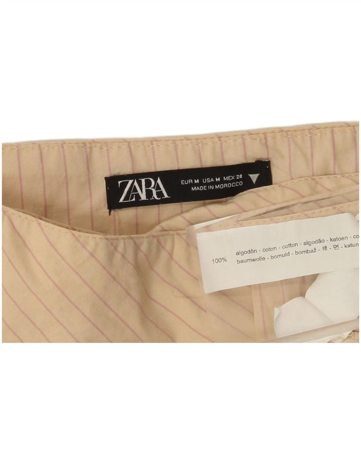 Zara Mujer Mini Falda Cruzada Mediana W28 Algodón A Rayas Beige