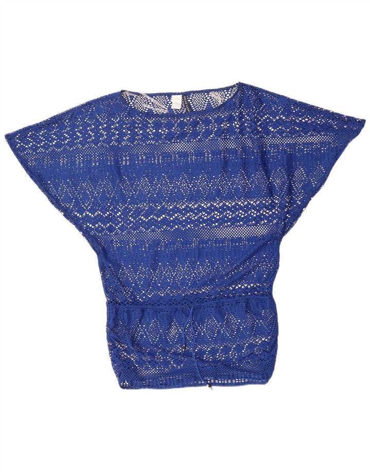 RALPH LAUREN Blusa de crochet con alas de murciélago para mujer UK 14 Poliéster azul medio
