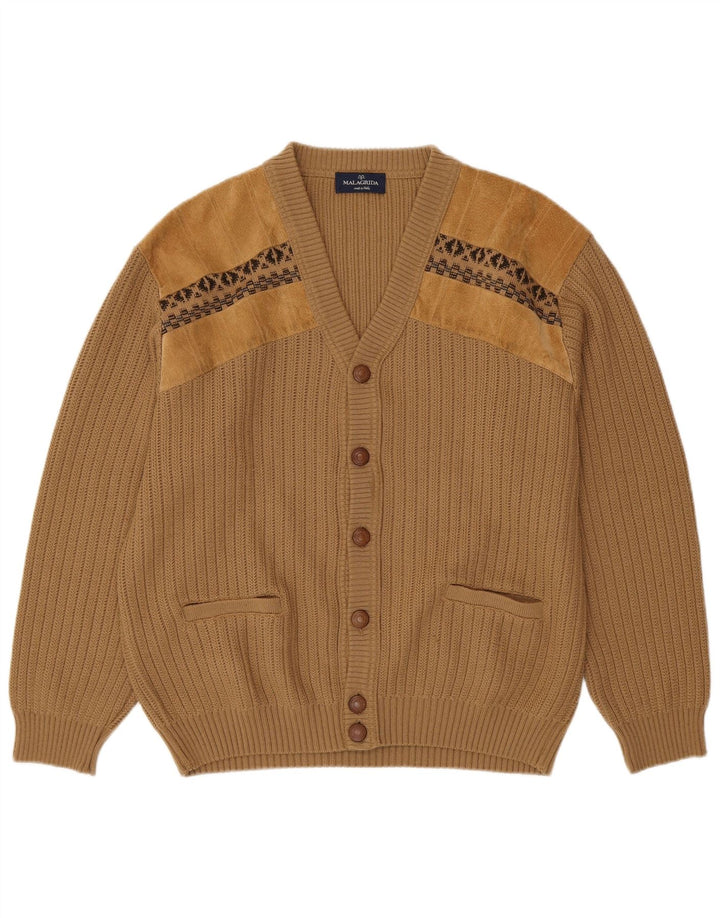 Malagrida Cárdigan para hombre suéter grande beige geométrico