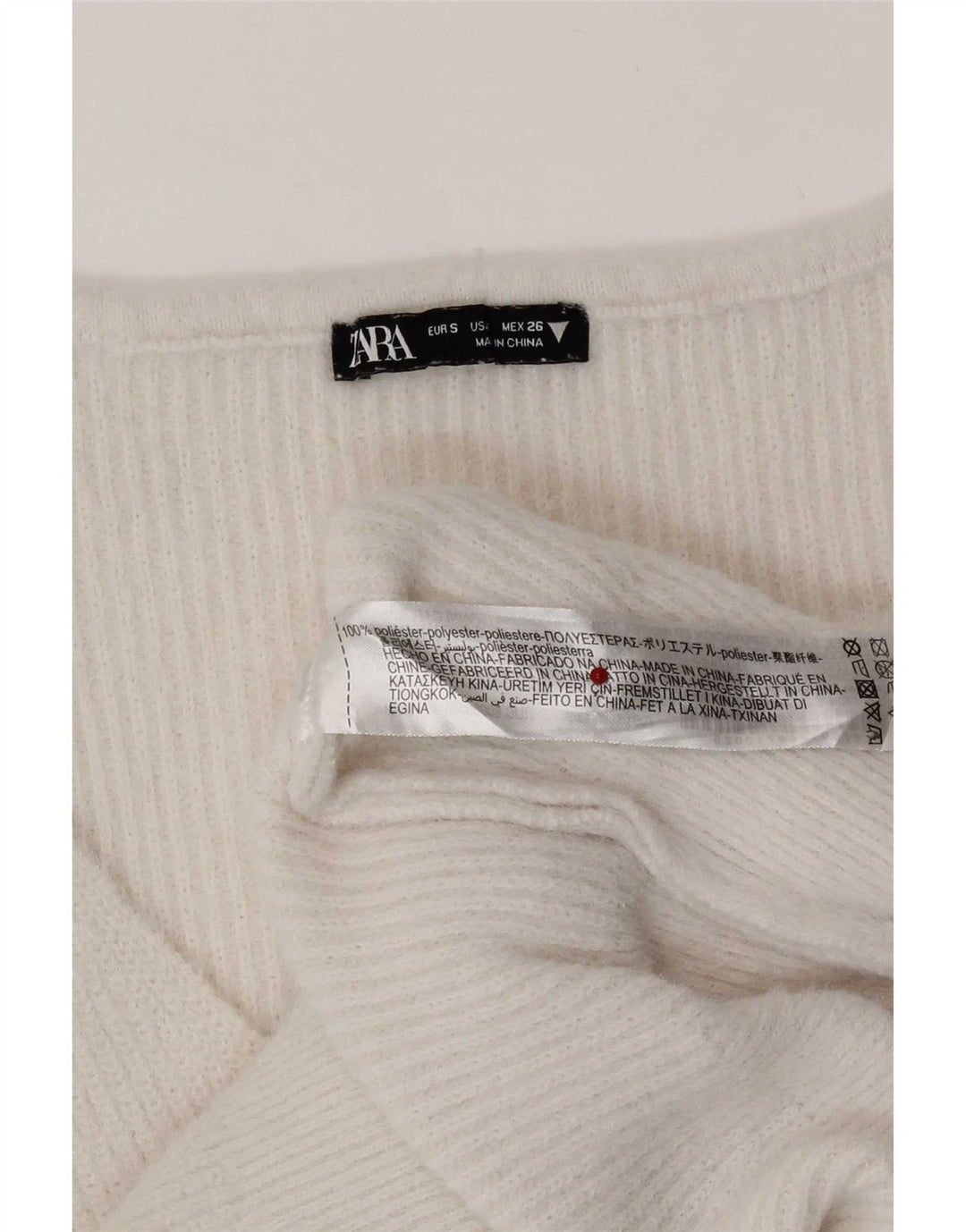 Zara - Jersey con cuello en V para mujer, talla 40, poliéster blanco pequeño