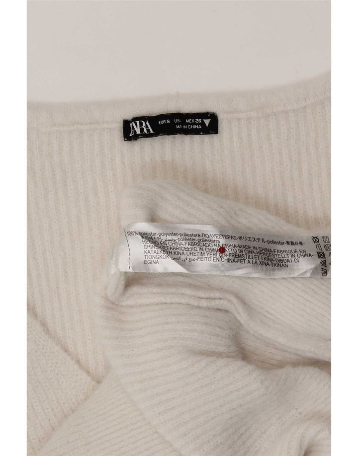 Zara - Jersey con cuello en V para mujer, talla 40, poliéster blanco pequeño