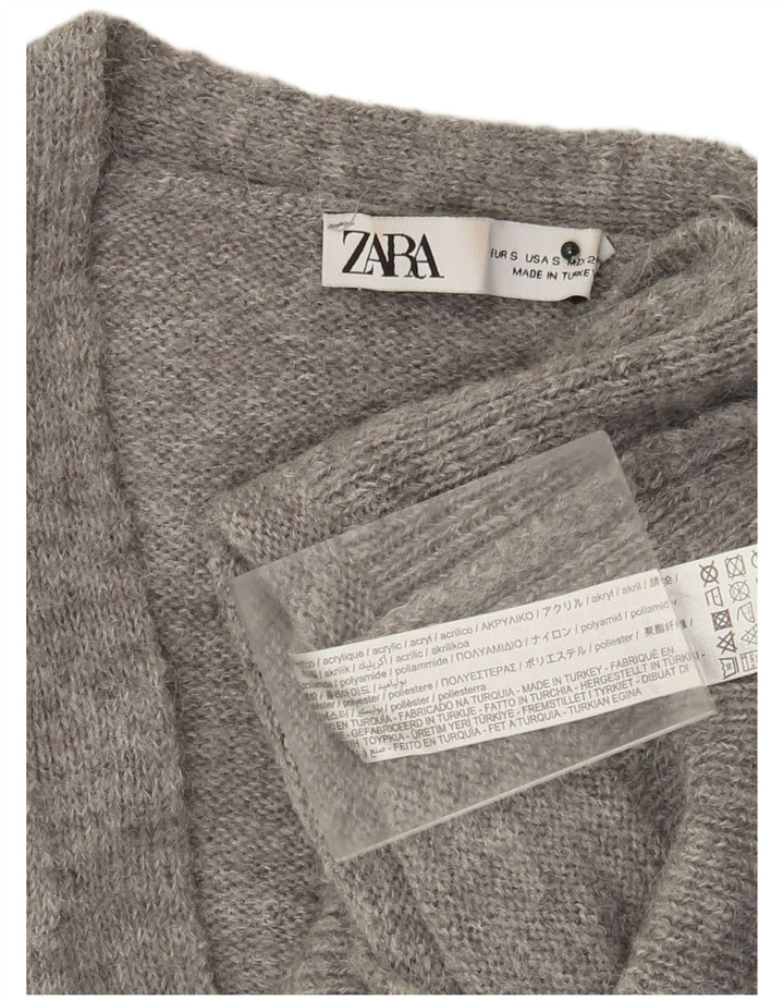 ZARA Mujer Crop Cardigan Suéter UK 10 Small Gris Acrílico