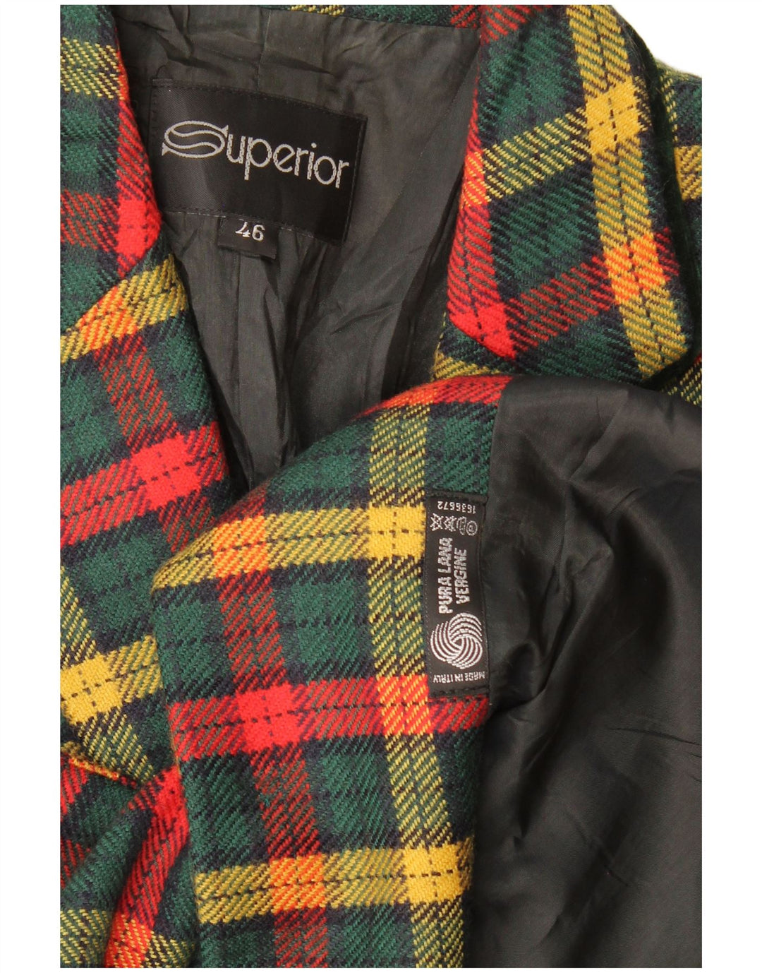 Chaqueta tipo blazer de 3 botones para mujer Superior IT 46 Lana virgen a cuadros verdes grandes