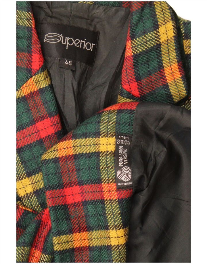 Chaqueta tipo blazer de 3 botones para mujer Superior IT 46 Lana virgen a cuadros verdes grandes