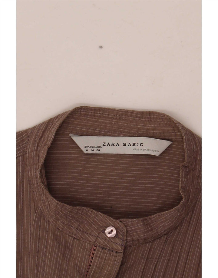 Zara Camisa De Esmoquin Para Mujer UK 42 Marrón Medio A Rayas