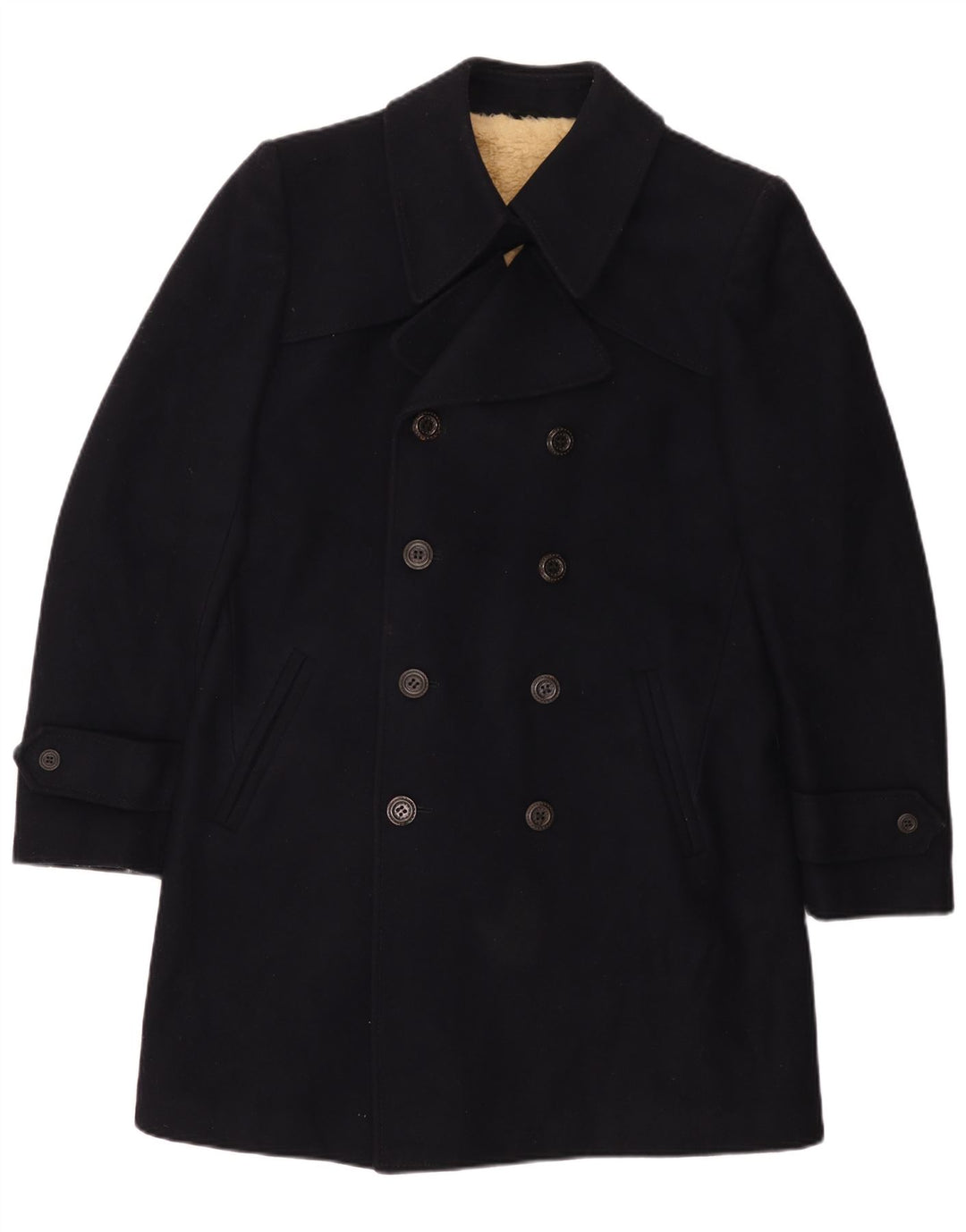 Vintage hombres Sherpa doble pecho abrigo Reino Unido 36 pequeño azul marino