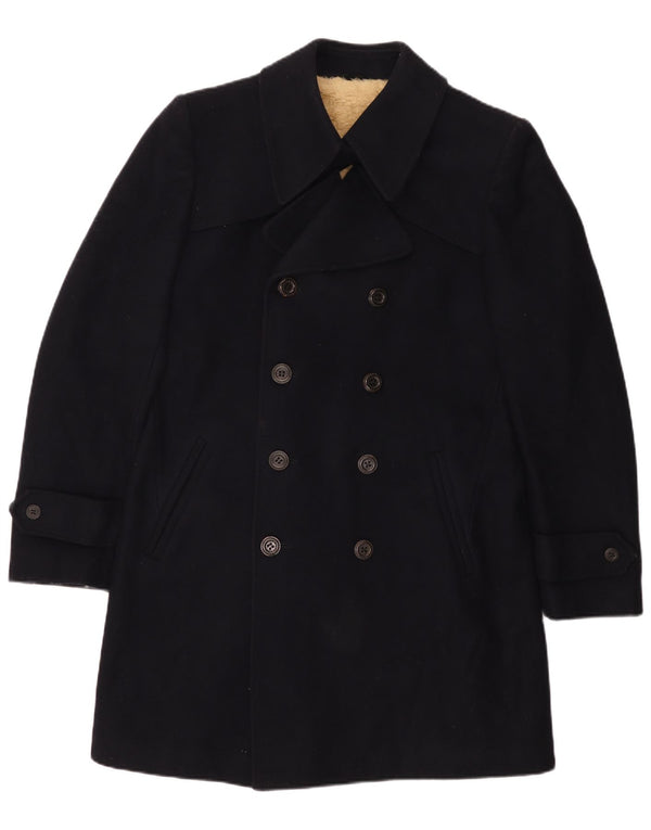 Vintage hombres Sherpa doble pecho abrigo Reino Unido 36 pequeño azul marino