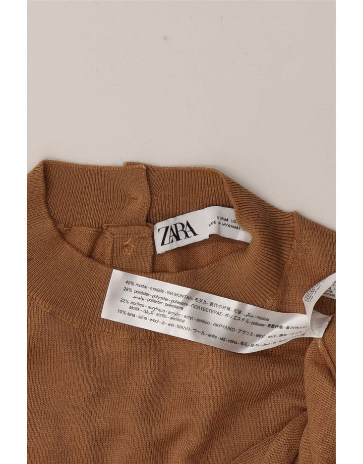 Zara Mujer Cuello Alto Jersey Jersey UK 12 Medium Caqui Modal