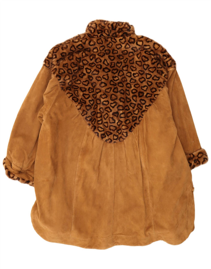 Abrigo vintage de ante de gran tamaño para mujer IT 44 Estampado animal marrón medio