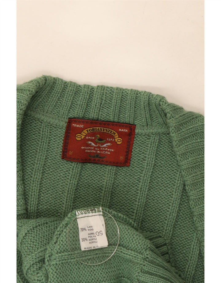VINTAGE Suéter cárdigan para hombre IT 50 Lana geométrica verde medio