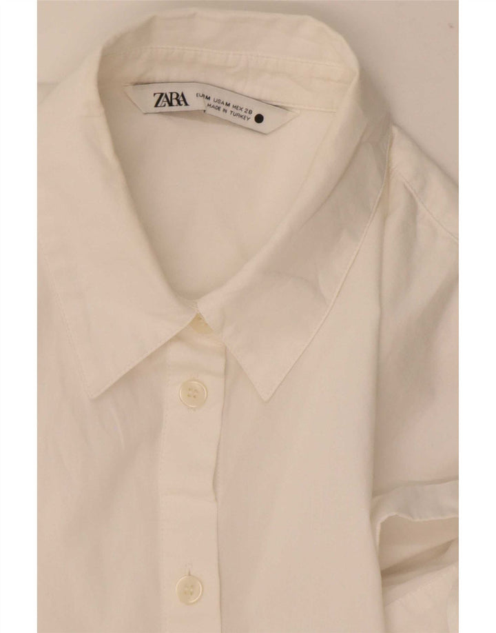 Zara Blusa Camisera Con Lazo Frontal Para Mujer UK 42 Medium White