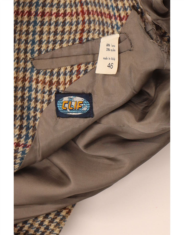 Vintage hombres 2 botones Blazer chaqueta IT 46 pequeña lana de pata de gallo beige