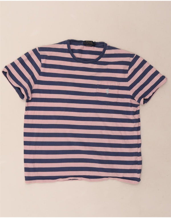 Polo Ralph Lauren - Camiseta ajustada personalizada para hombre, talla grande, color rosa a rayas