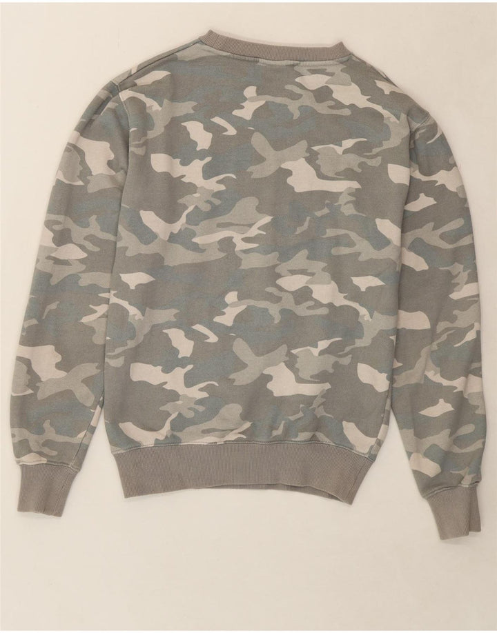 ELLESSE Womens Oversized Sweatshirt Jumper UK 8 Small Grey Camouflage Vintage Ellesse and Second-Hand Ellesse from Messina Hembry 