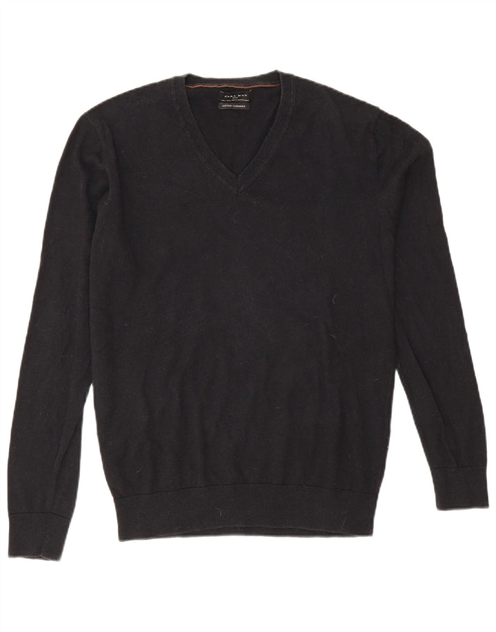 Zara Hombre Jersey Con Cuello En V Jersey Grande Algodón Negro