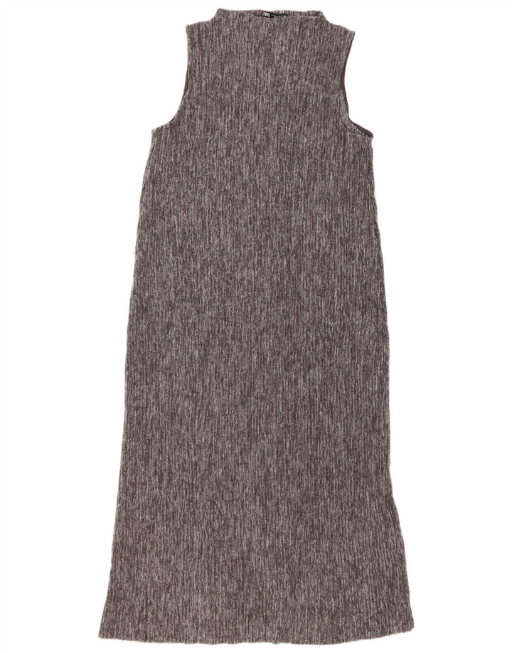 Zara Mujer Maxi Vestido Sin Mangas UK 42 Poliéster Gris Medio