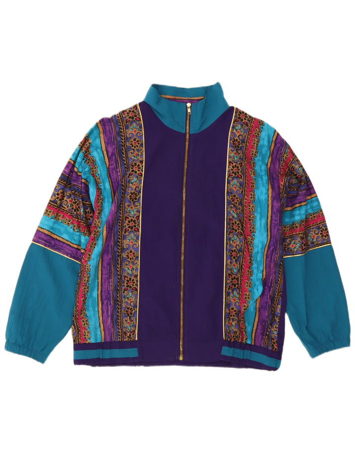 Vintage mujer chándal top chaqueta Reino Unido 16 gran bloque de color multicolor