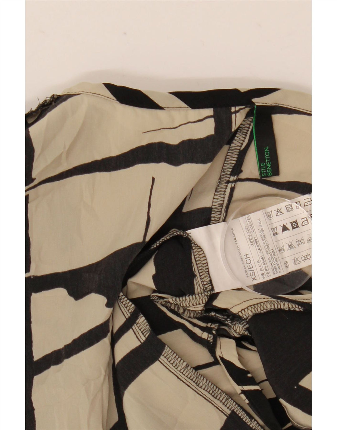 Benetton Vestido recto con estampado abstracto para mujer UK 6 XS Poliéster blanco roto