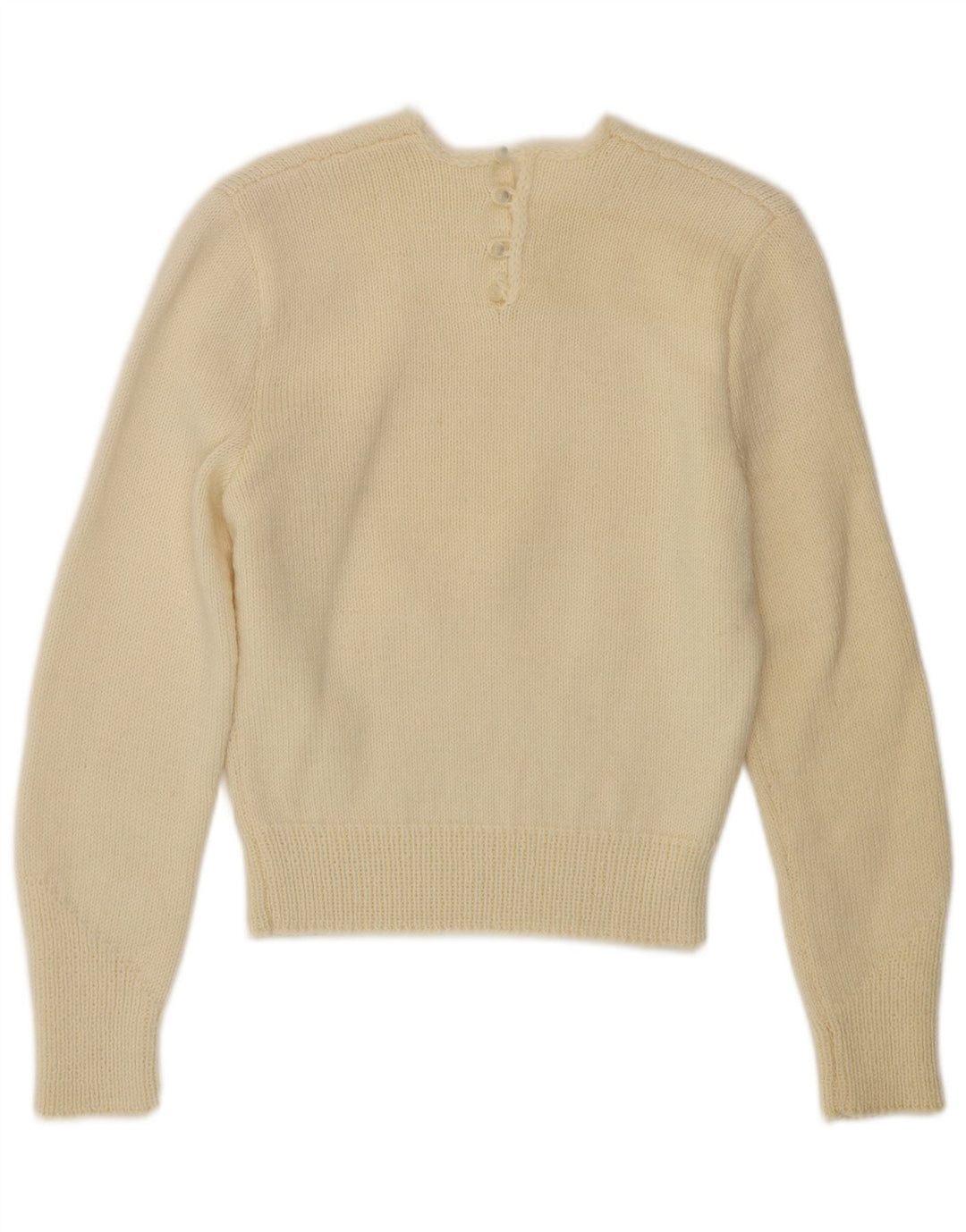 VINTAGE Mujer Crew Neck Jumper Suéter Reino Unido 10 Pequeño Blanco Apagado