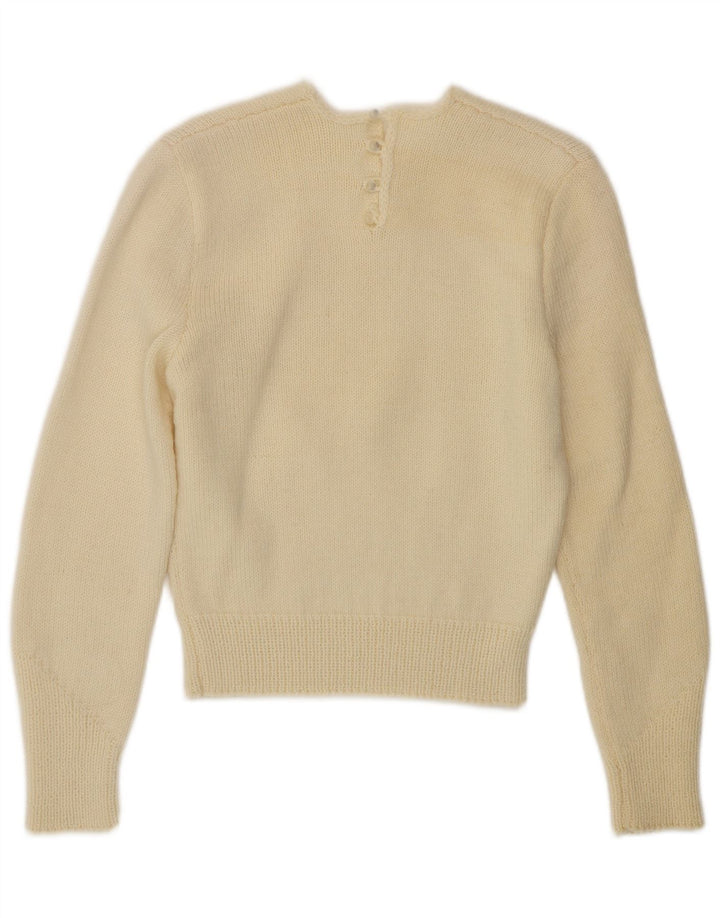 VINTAGE Mujer Crew Neck Jumper Suéter Reino Unido 10 Pequeño Blanco Apagado