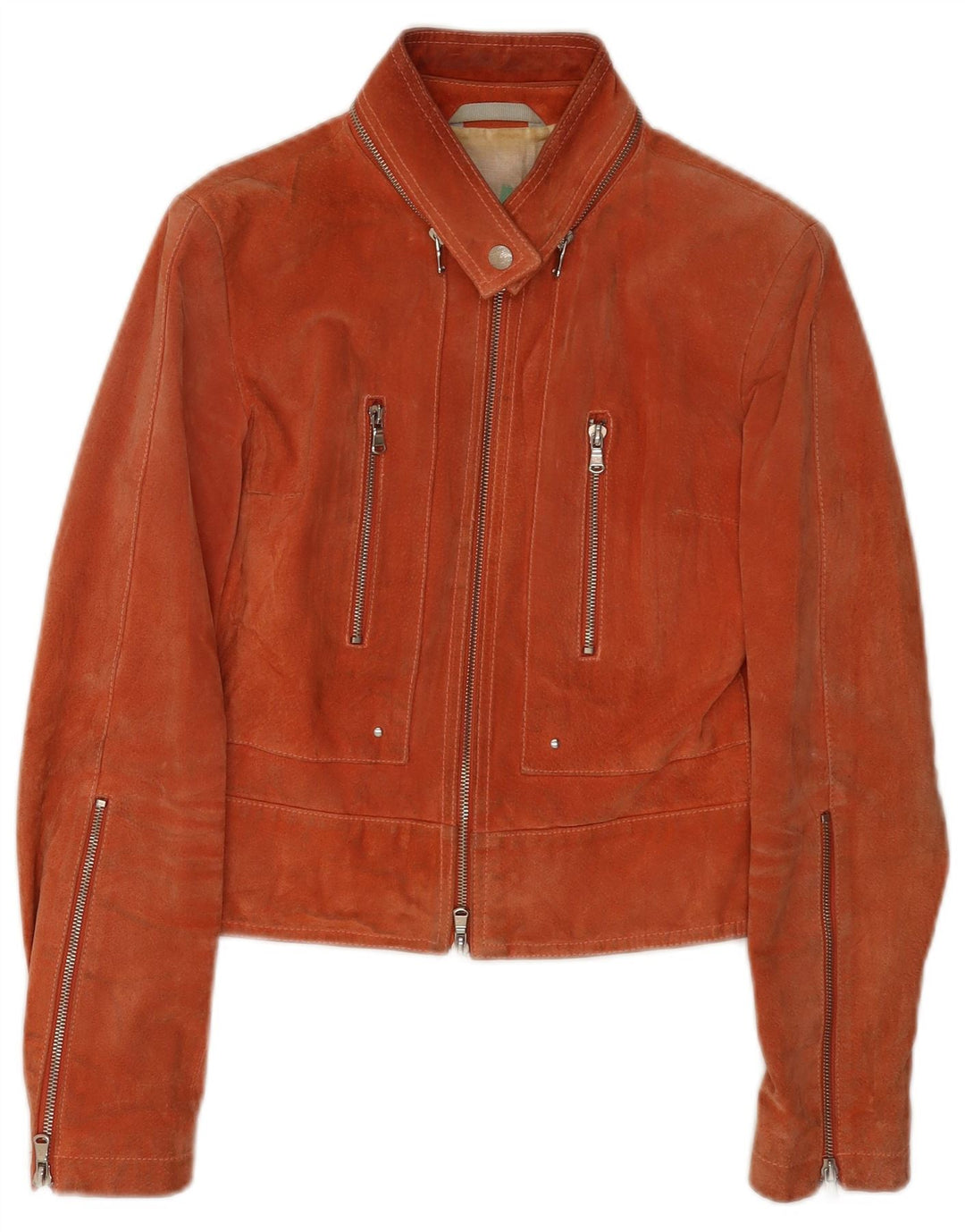 Vintage mujer crop ante chaqueta IT 44 cuero marrón medio