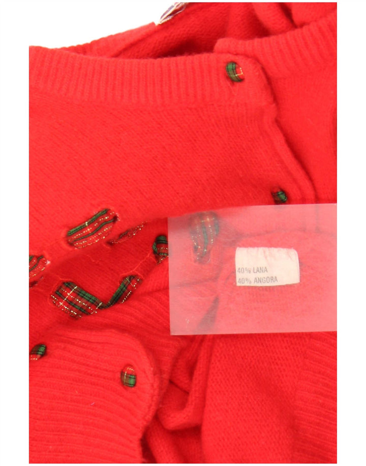 Vintage mujer Cardigan suéter Reino Unido 14 lana roja mediana
