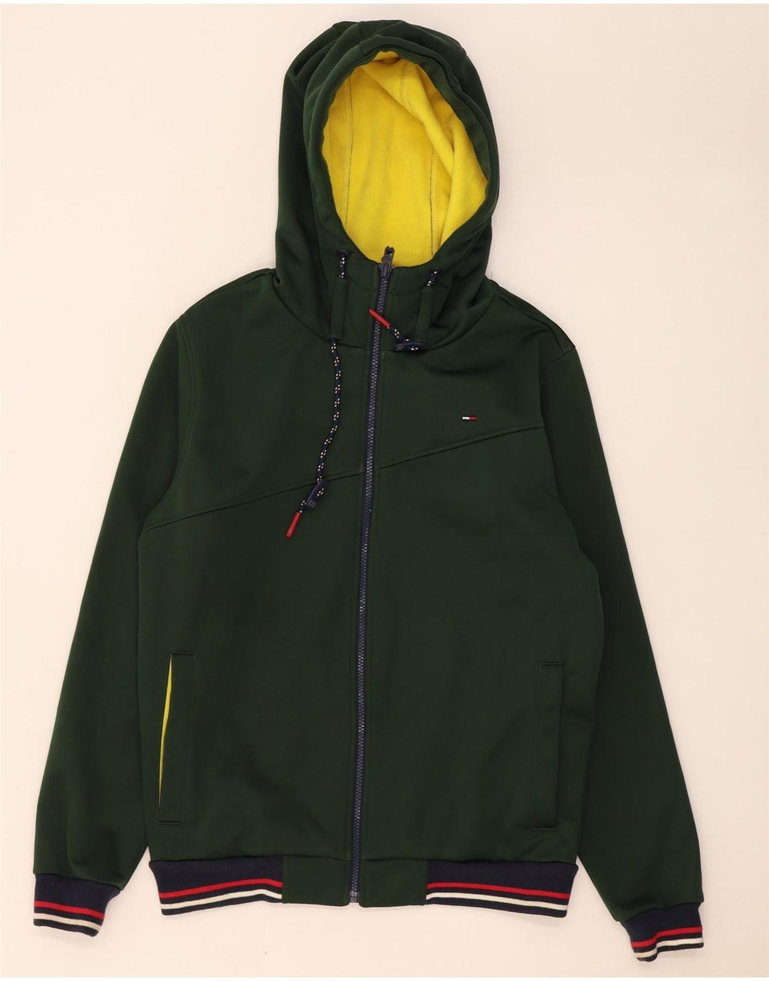 Tommy Hilfiger Suéter con capucha y cremallera para hombre Poliéster verde medio