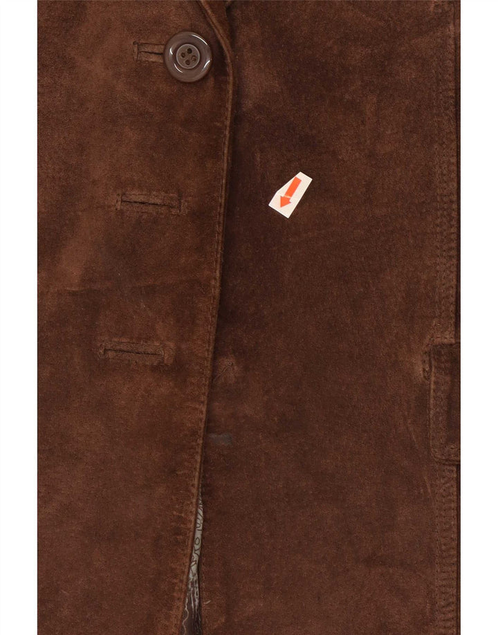 Vintage mujer ante Blazer chaqueta IT 40 pequeño cuero marrón