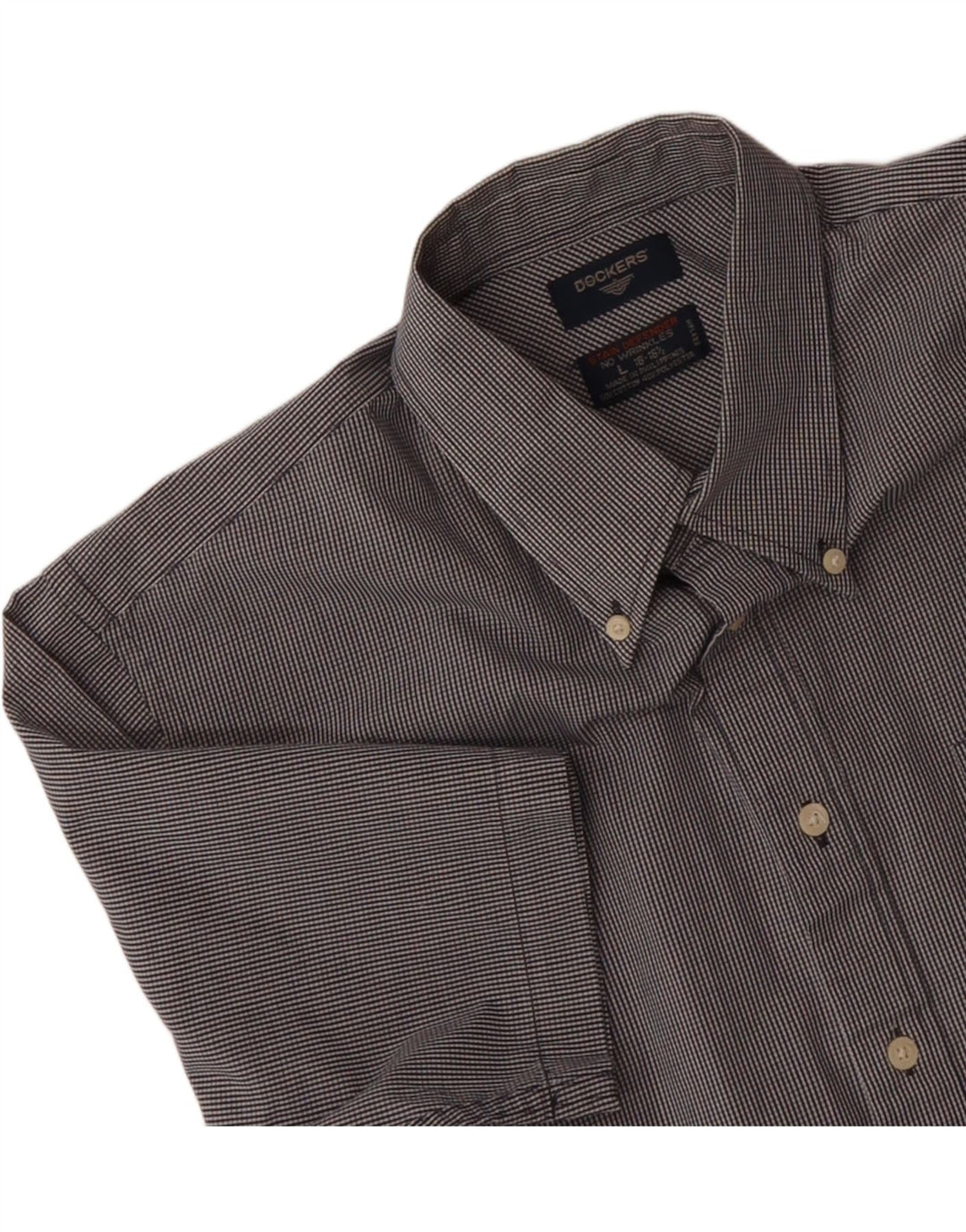 DOCKERS Mens Short Sleeve Shirt Size 16 1/2 Large Grey Check Cotton Vintage Dockers and Second-Hand Dockers from Messina Hembry 