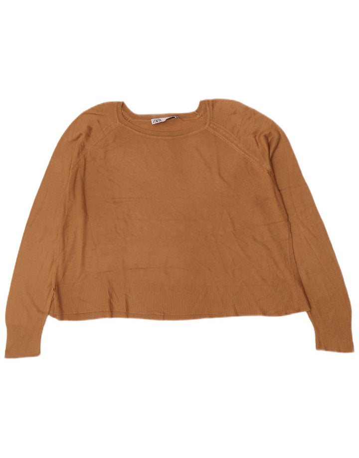 Zara Jersey de gran tamaño con cuello barco para mujer, talla 10, color marrón