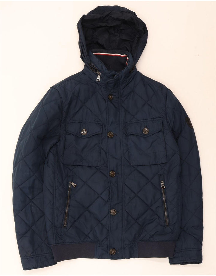 Tommy Hilfiger Chaqueta acolchada con capucha para hombre UK 36 Small Azul marino Poliéster