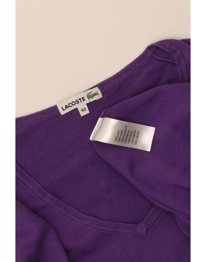 Lacoste - Jersey con cuello en V para mujer, talla 40, algodón morado mediano