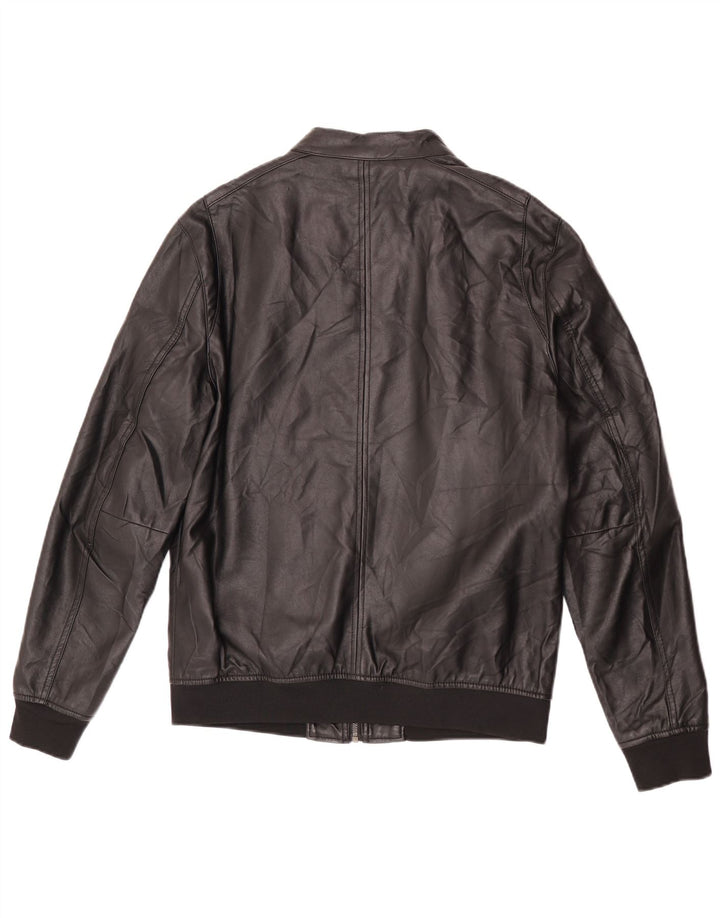 Zara Chaqueta Bomber De Piel Sintética Para Hombre UK 40 Grande Poliéster Negro