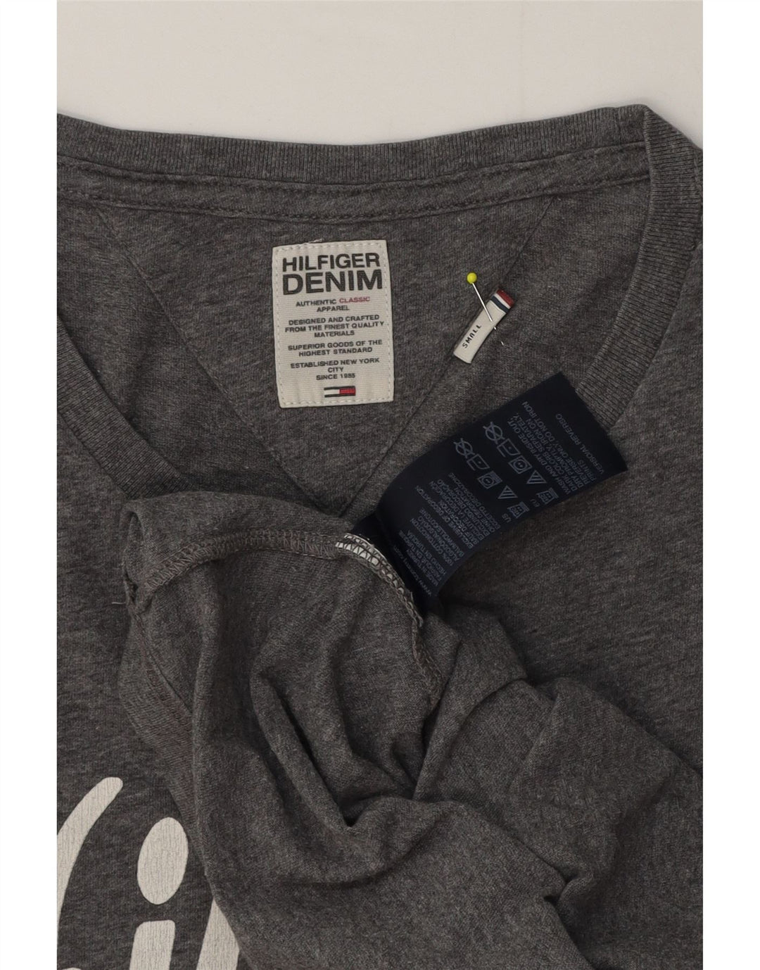 Tommy Hilfiger Top gráfico para hombre de manga larga de algodón moteado gris pequeño