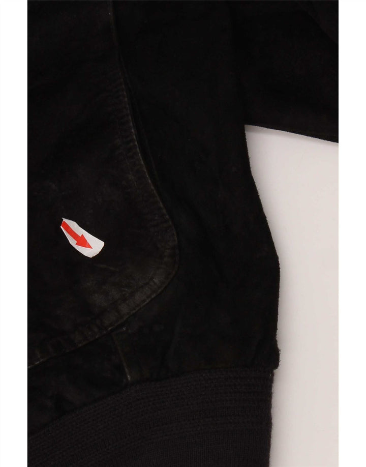 Vintage hombres ante bomber chaqueta IT 48 cuero negro medio