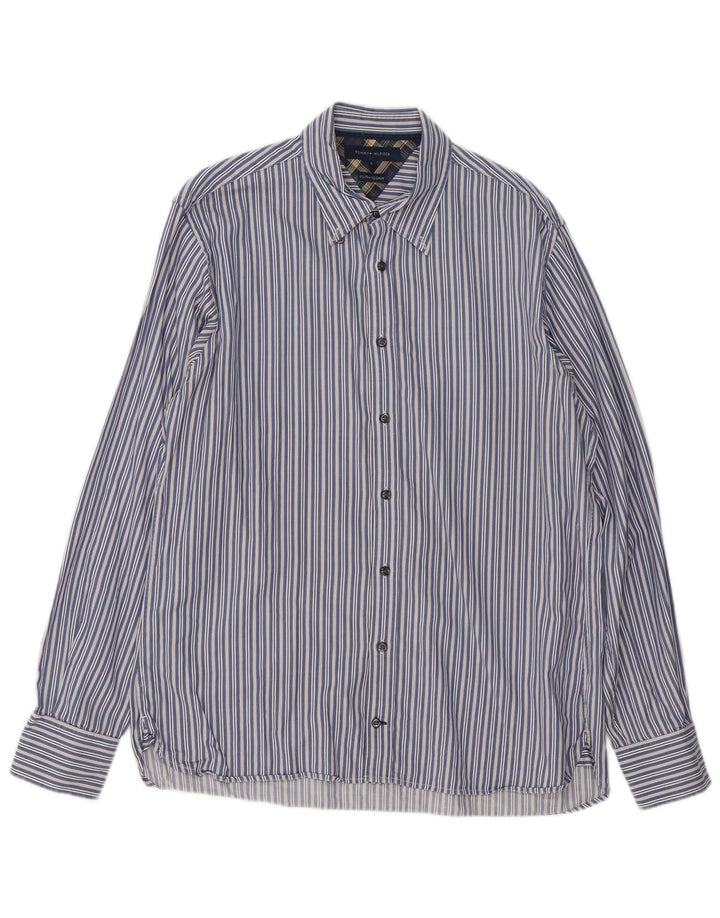 Camisa Tommy Hilfiger Hombre Grande Algodón A Rayas Azul