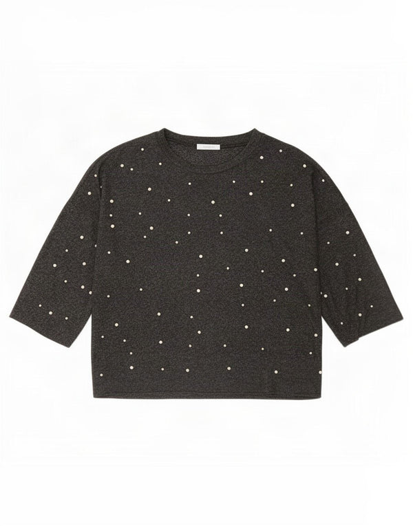 Zara Mujer Top Manga 3/4 UK 46 Grande Poliéster Gris