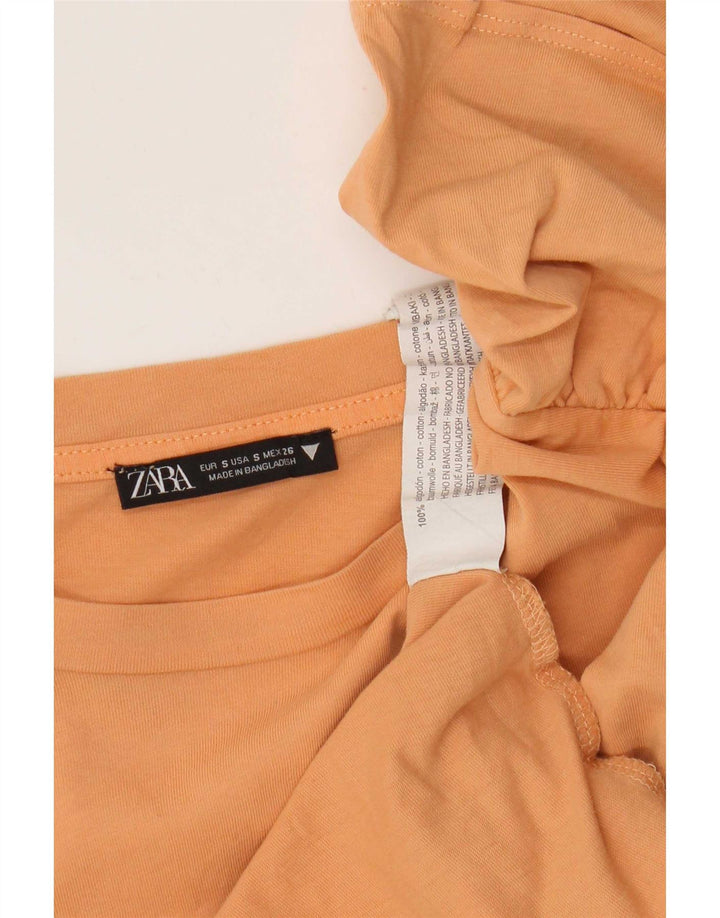 Zara Mujer Crop Batwing Blusa Top UK 10 Small Naranja Algodón