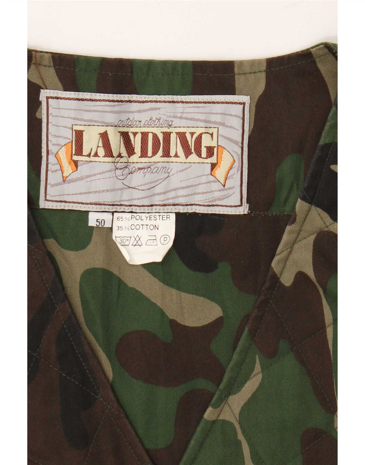 Vintage hombres utilitario gilet IT 50 poliéster de camuflaje verde grande