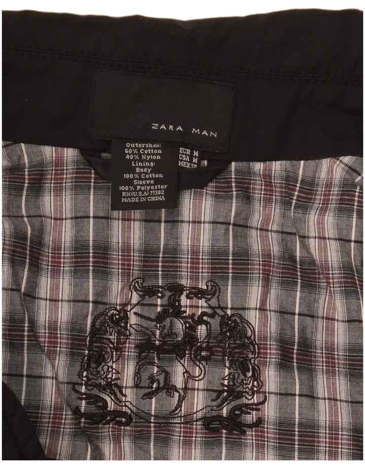 Zara Mens Bomber Jacket UK 38 Medium Negro Algodón