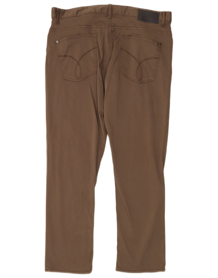 CALVIN KLEIN Pantalón casual recto y delgado para hombre W38 L30 Algodón beige