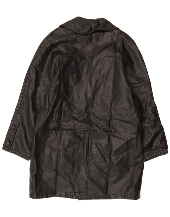Vintage mujer cuero abrigo Reino Unido 16 grande negro