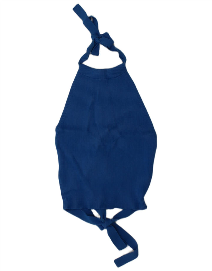 Zara Mujer Crop Halter Top Pequeño Azul
