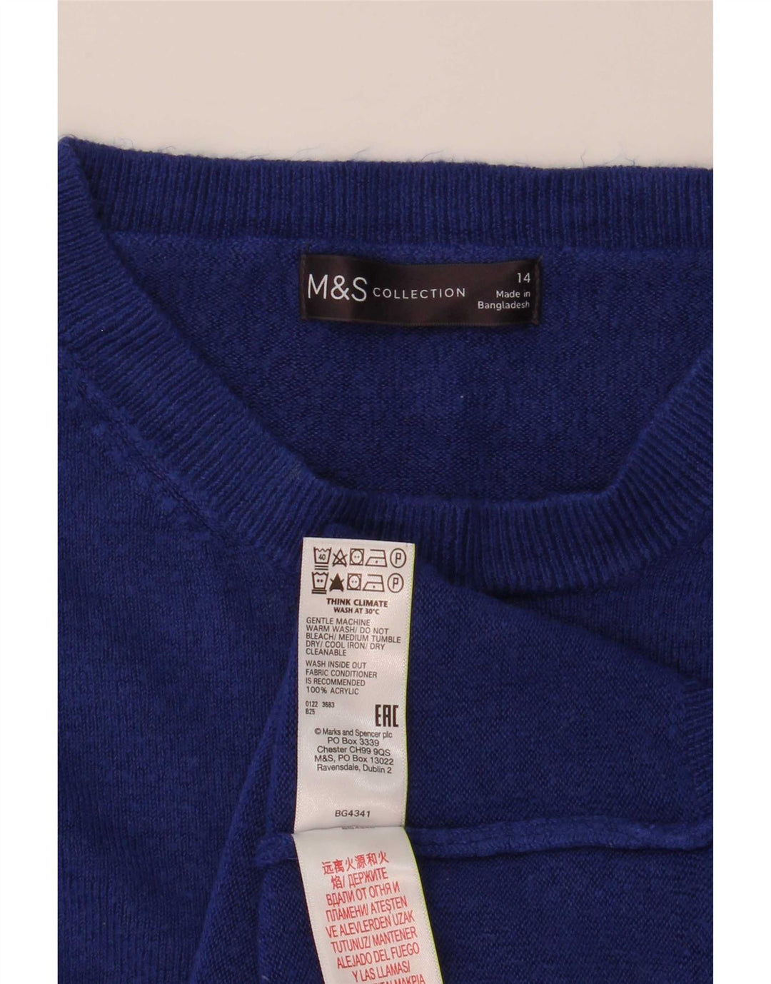 Marks & Spencer Jersey de Cuello Redondo para Mujer UK 40 Acrílico Azul Medio